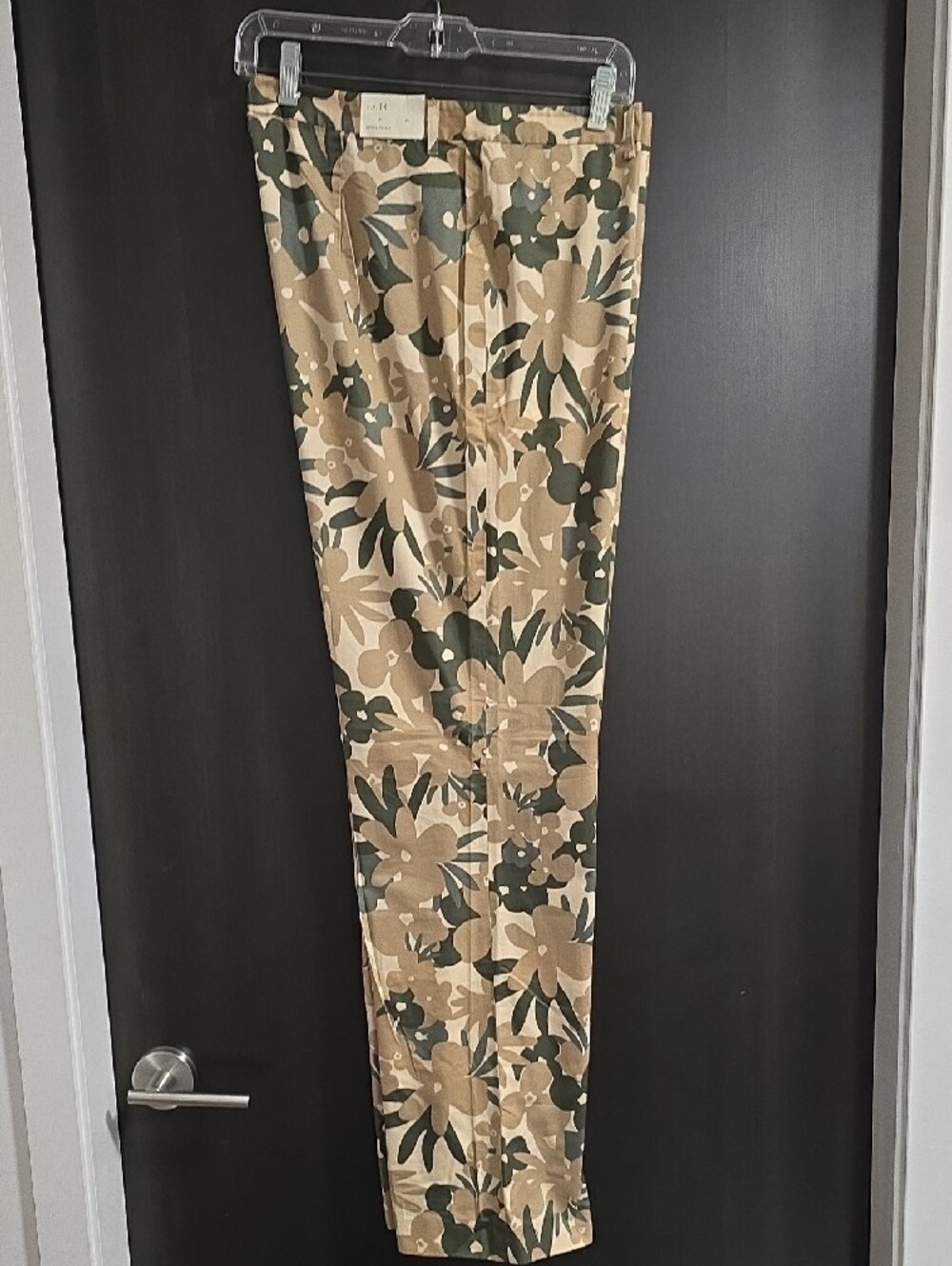 Banana Republic Beige and Olive Floral Camo Lightweight Boot-Cut Pants, Size 14